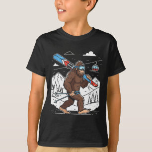Skiing Bigfoot Funny Sasquatch Skier Snow Mountain T-Shirt