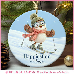 Skiing Bird Personalised Photo Christmas Ceramic Tree Decoration