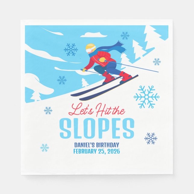 Skiing Birthday Let's Hit the Slopes Napkins (Front)
