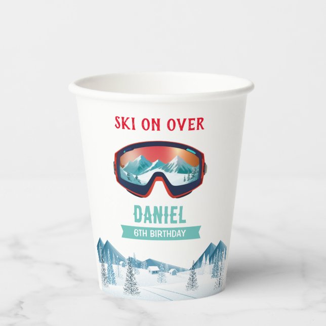 Skiing Birthday Party Slopes Ski Snowboard  Paper Cups (Front)