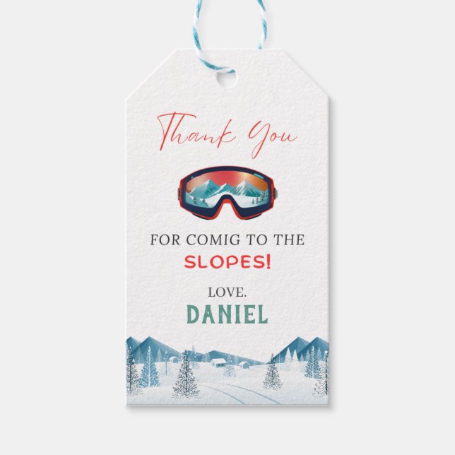 Skiing Birthday Party Snowboard Gift Tags (Front)