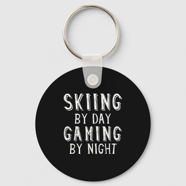 Skiing By Day Gaming Night Skier For Ski Game Play Key Ring (Front)
