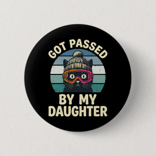 Skiing Cat Retro Vintage Got Ped By My Daughter  6 Cm Round Badge