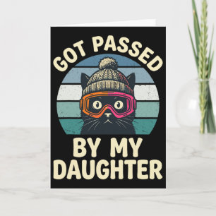 Skiing Cat Retro Vintage Got Ped By My Daughter Card