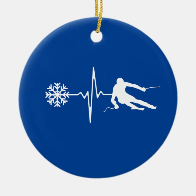 Skiing Ceramic Tree Decoration (Front)