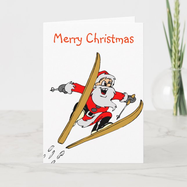 Skiing Christmas Santa Holiday Card (Front)