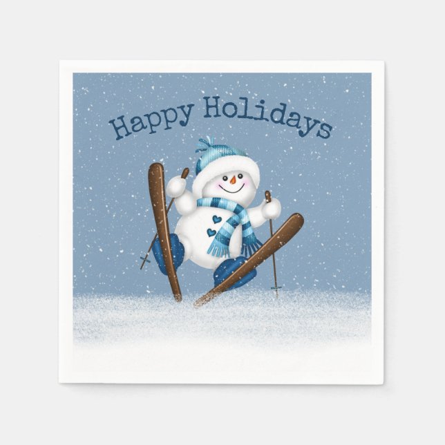 Skiing Christmas Snowman   Napkin (Front)
