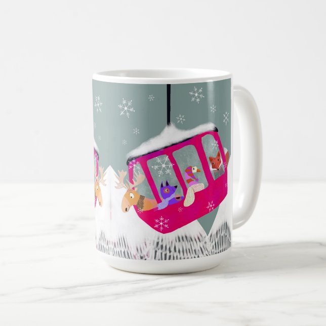 Skiing Cute Animal Friends  in Gondola Mug (Front Right)