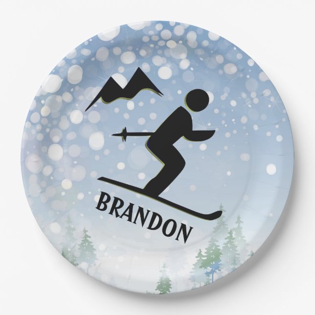 Skiing Design Paper Plate (Front)