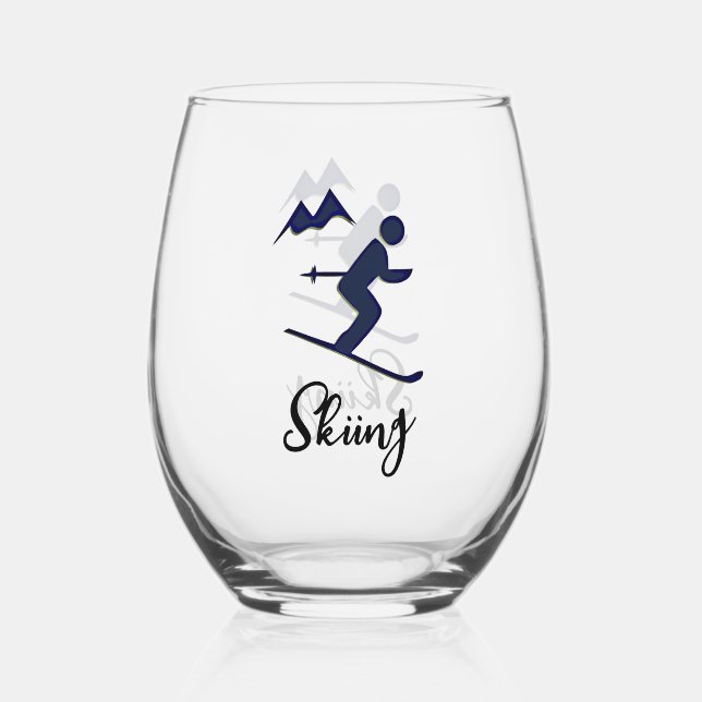 Skiing Design Stemless Wine Glass (Front)