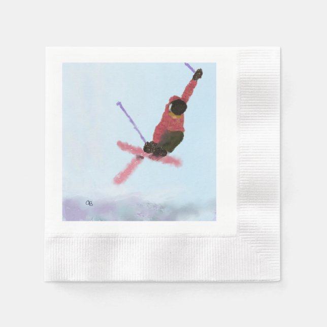 Skiing Downhill Art Napkin (Front)