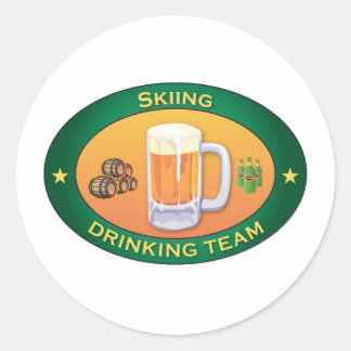 Skiing Drinking Team Classic Round Sticker