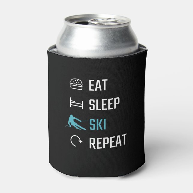Skiing - Eat Sleep Skiing Repeat Can Cooler (Can Front)