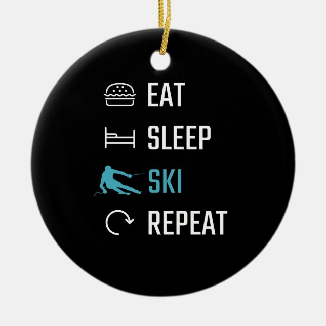 Skiing - Eat Sleep Skiing Repeat Ceramic Tree Decoration (Front)