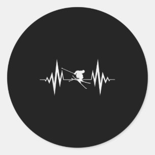Skiing Ekg Skier Downhill Skiing Mountain Pion Sno Classic Round Sticker