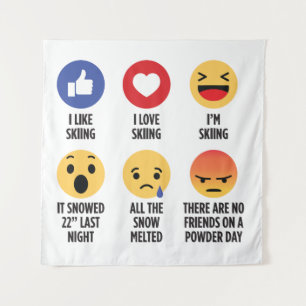 Skiing Emojis Tapestry