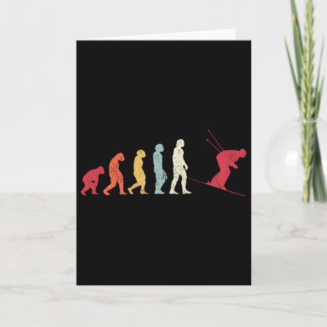 Skiing Evolution To Modern Man Skier Retro Monkey  Card (Front)