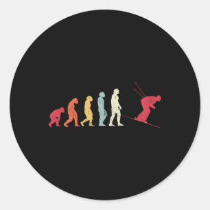 Skiing Evolution To Modern Man Skier Retro Monkey Classic Round Sticker