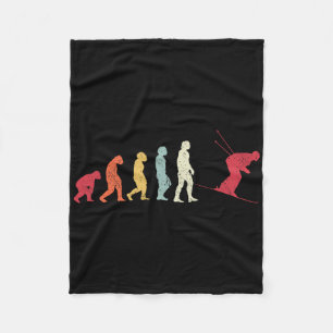 Skiing Evolution To Modern Man Skier Retro Monkey Fleece Blanket