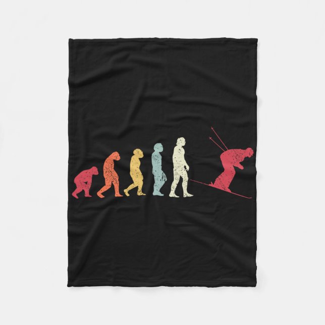 Skiing Evolution To Modern Man Skier Retro Monkey  Fleece Blanket (Front)