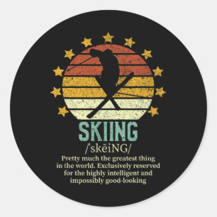 Skiing Funny Fake Definition Ski Lover Downhill Sk Classic Round Sticker
