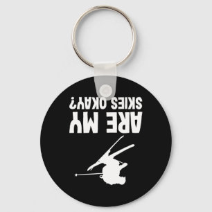 Skiing Funny Upside Down Winter Sport Skier Key Ring