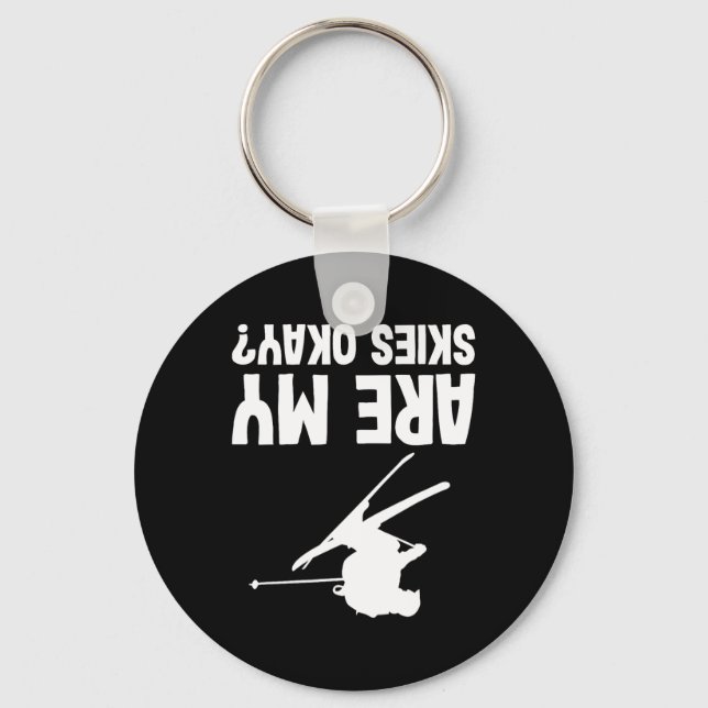 Skiing Funny Upside Down Winter Sport Skier  Key Ring (Front)