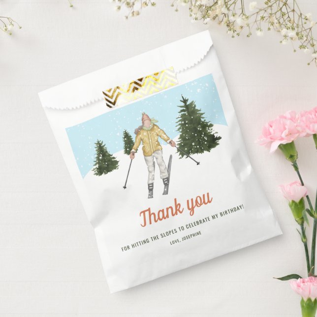 Skiing Girl On The Slopes Ski Birthday Thank You Favour Bags (Sealed)