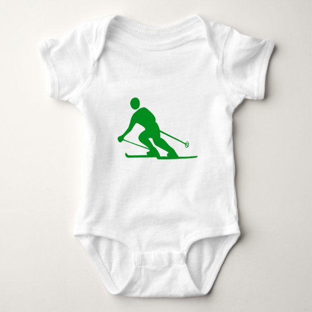 Skiing - Grass Green Baby Bodysuit (Front)