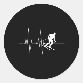 Skiing Heartbeat Line Adventure Lover Classic Round Sticker