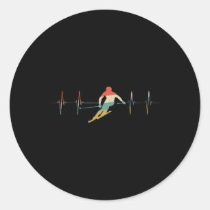 Skiing Heartbeat Retro Ecg Ekg Skii Classic Round Sticker