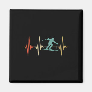 Skiing Heartbeat Retro Vintage Cool Design For Ski Magnet