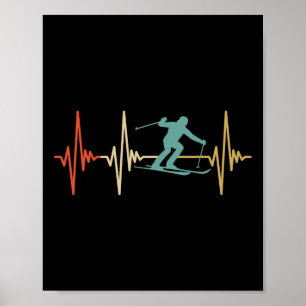Skiing Heartbeat Retro Vintage Cool Design For Ski Poster