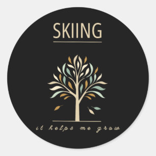 Skiing Helps Me Grow Colourful Tree Mountain Slope Classic Round Sticker