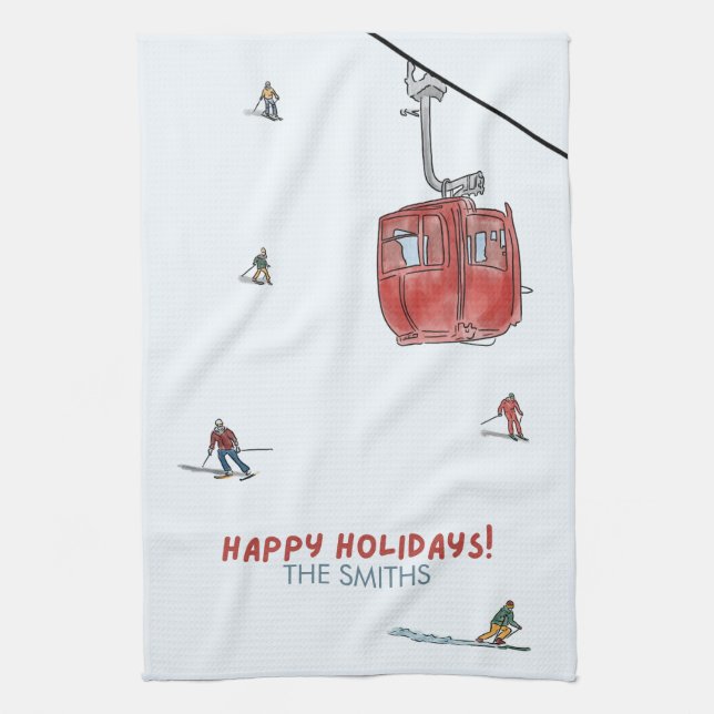 Skiing Holiday Tea Towel (Vertical)
