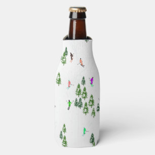 Skiing Illustration Skiers Ski Bottle Cooler