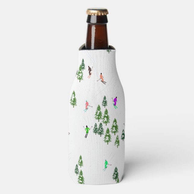 Skiing Illustration Skiers Ski Bottle Cooler (Bottle Front)