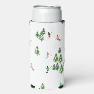 Skiing Illustration Skiers Ski Seltzer Can Cooler