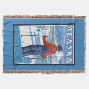 Skiing in Alaska Vintage Travel Poster Throw Blanket