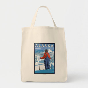 Skiing in Alaska Vintage Travel Poster Tote Bag