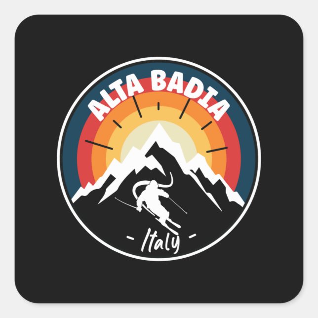 Skiing In Alta Badia Italy Vintage Square Sticker (Front)