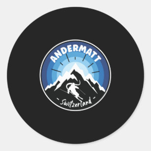 Skiing In Andermatt Switzerland Blue Classic Round Sticker