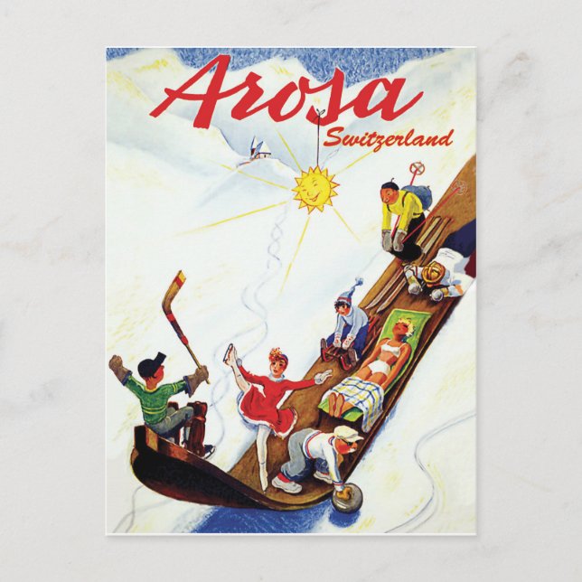 Skiing in Arosa, Switzerland Postcard (Front)