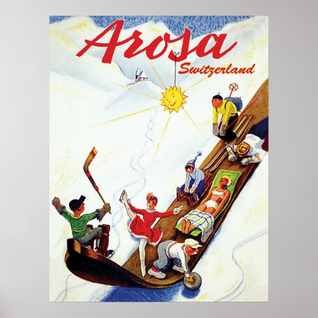 Skiing in Arosa, Switzerland Poster (Front)