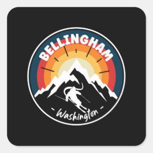Skiing In Bellingham Washington Vintage Square Sticker