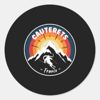 Skiing In Cauterets France Vintage Classic Round Sticker