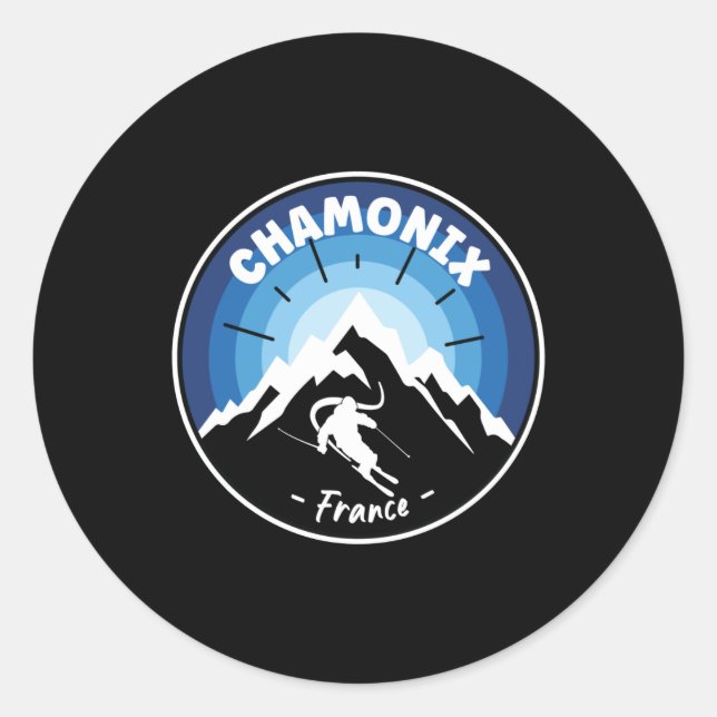Skiing In Chamonix France Blue Classic Round Sticker (Front)