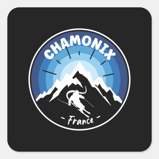 Skiing In Chamonix France Blue Square Sticker (Front)