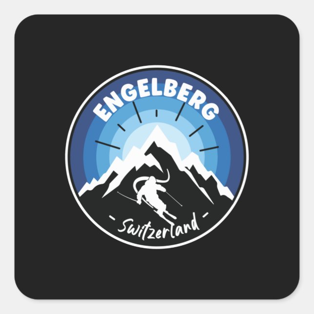 Skiing In Engelberg Switzerland Blue Square Sticker (Front)