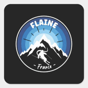 Skiing In Flaine France Blue Square Sticker